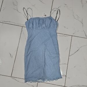 Forever 21 NWT Blue Floral Mini Dress – Size S, Spaghetti Strap Ruched Bust,